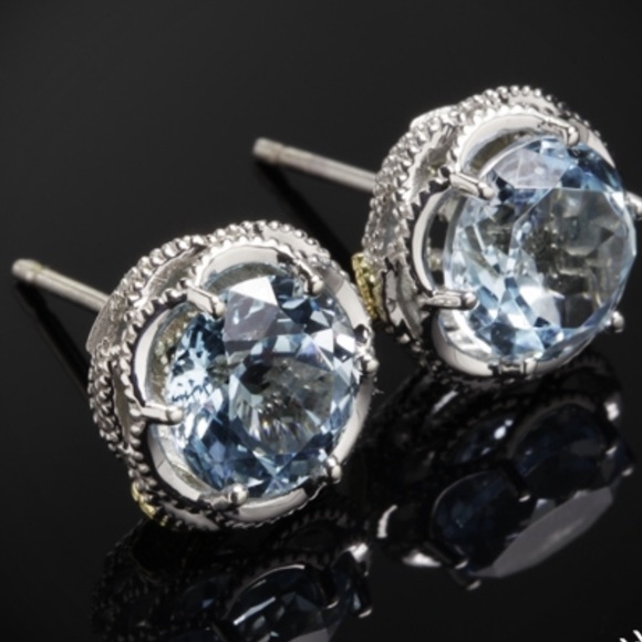 New Elegant 925 Silver Aquamarine Stud Earrings - Picture 3 of 4